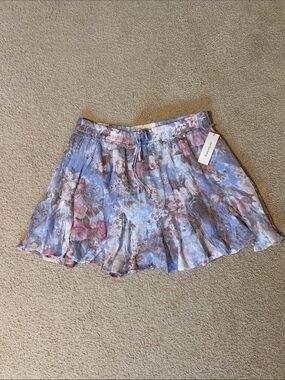 Francesca's Collections Light Blue Floral Skater Skirt